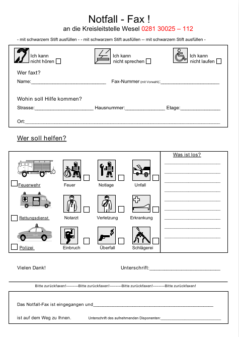 Notfallfax für Gehörlose